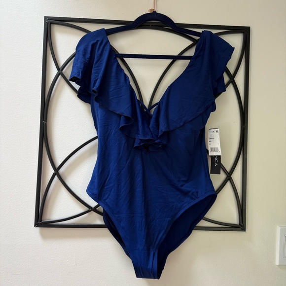 La Blanca Elegant Ruffled women’s One Piece Swimsuit in Navy Blue